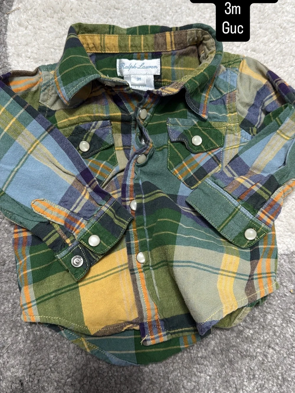 Ralph Lauren Green Plaid Button-Down Shirt with Yellow & Blue Accents - Kids